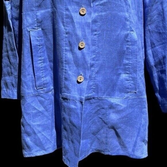 🌻Soft Surroundings Blue Linen Lagenlook Minimalist Tabbed Sleeve Tunic Medium - Picture 8 of 12